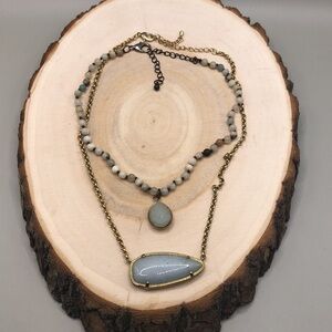 Curated bundle boho style stones and chain necklaces, layered look, free spirit.